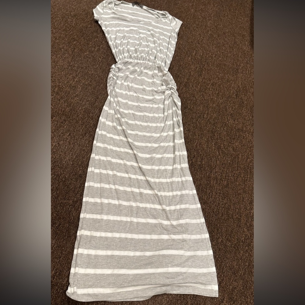 finn & Clover Grey White Striped Maxi Dress Crew Neck Sleeveless Women Size S